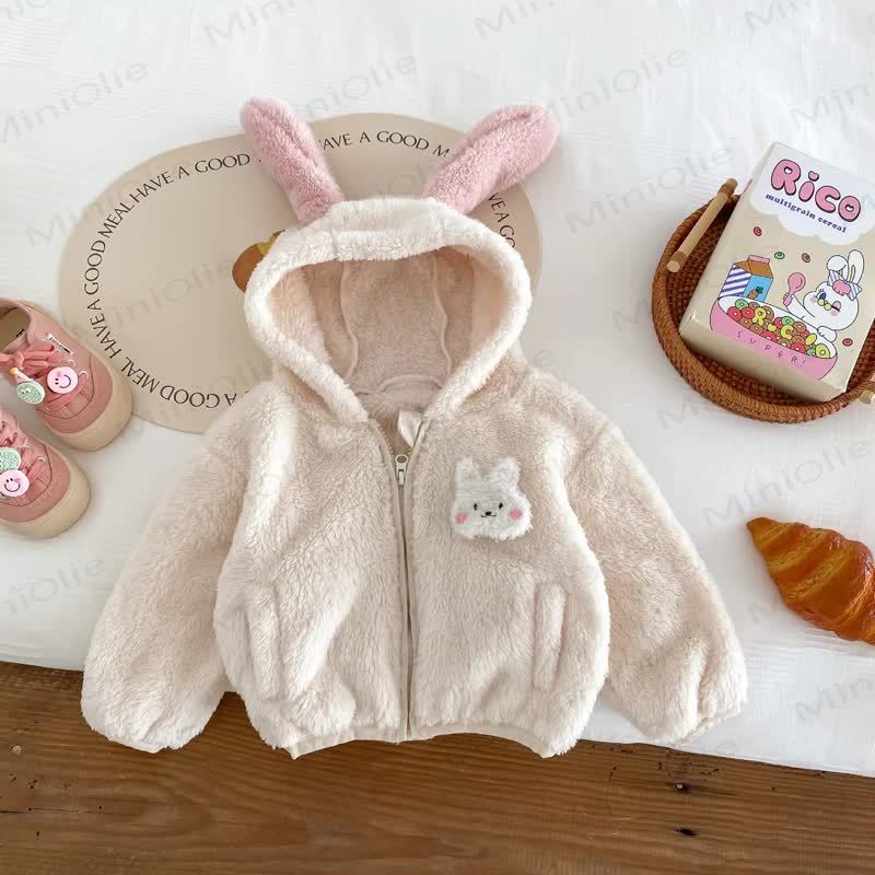 Baby Toddler Girl Bunny Ear Sherpa Zip Jacket - Beige - 18-24M - image 3