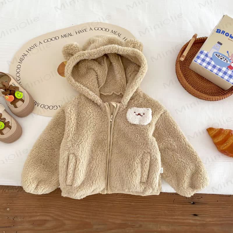 Baby Toddler Girl Bunny Ear Sherpa Zip Jacket - Khaki - 4-5T - image 4