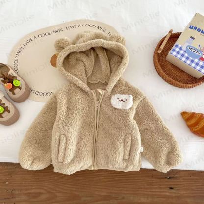 Baby Toddler Girl Bunny Ear Sherpa Zip Jacket - Khaki - 4-5T - image 4