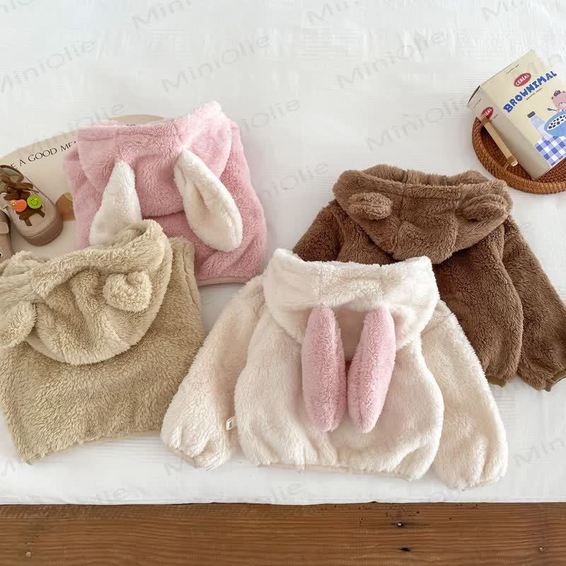 Baby Toddler Girl Bunny Ear Sherpa Zip Jacket - image 5