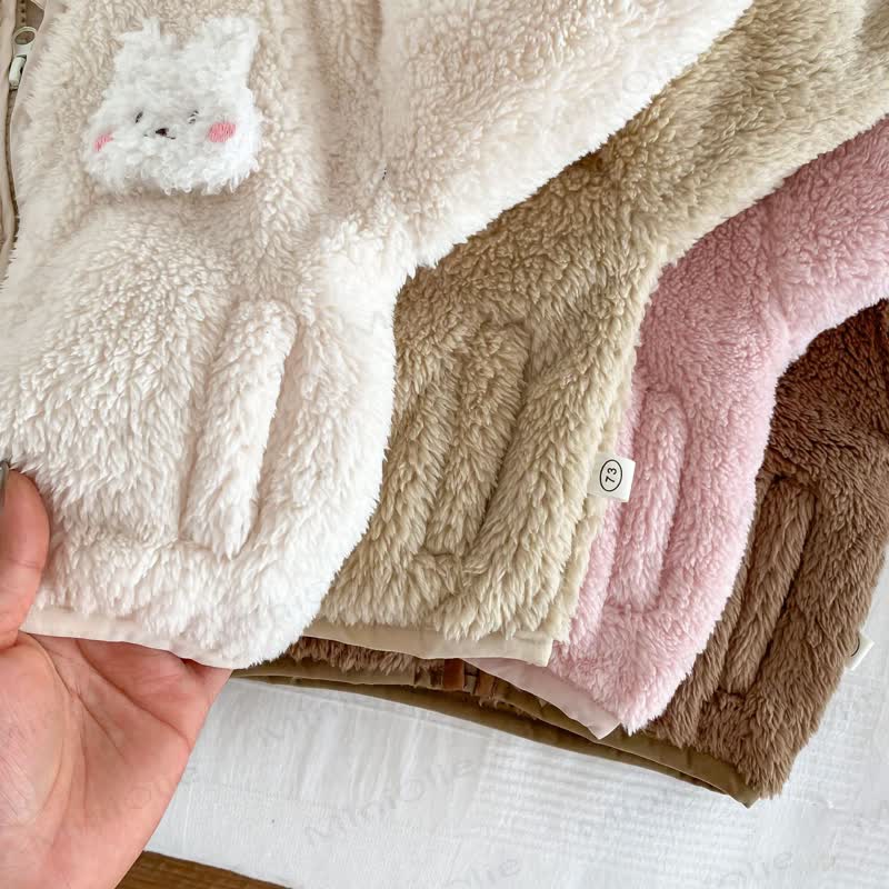 Baby Toddler Girl Bunny Ear Sherpa Zip Jacket - image 7