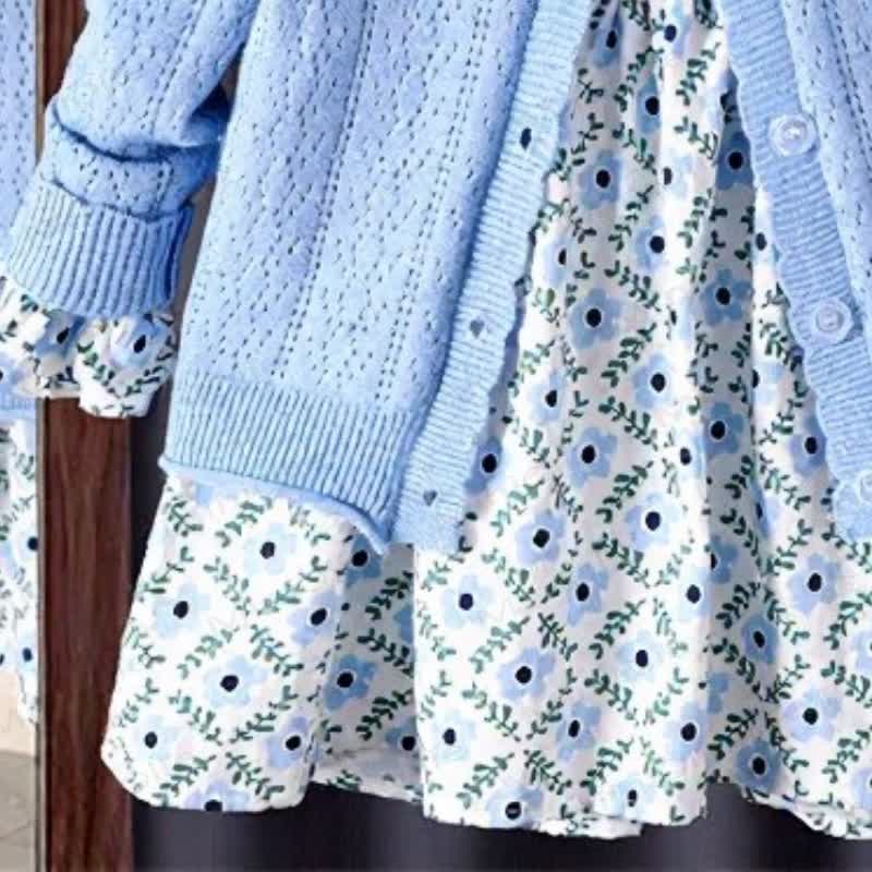 Toddler Girl Blue Floral Dress and Cardigan 2-piece Set - image 4