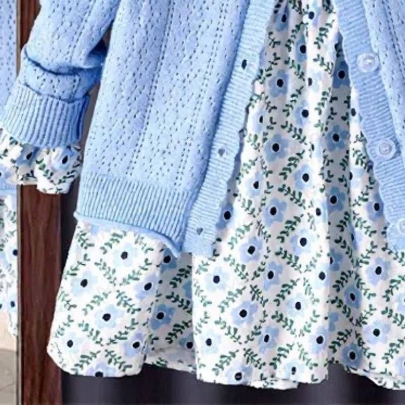 Toddler Girl Blue Floral Dress and Cardigan 2-piece Set - image 4