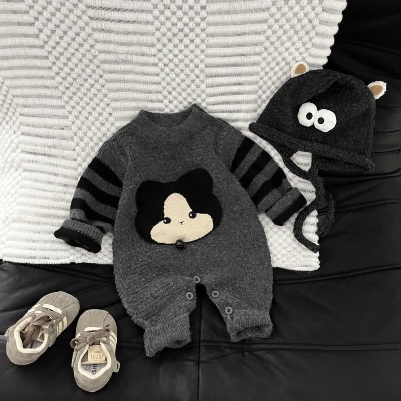 Baby Striped Knit Bear Romper - image 2