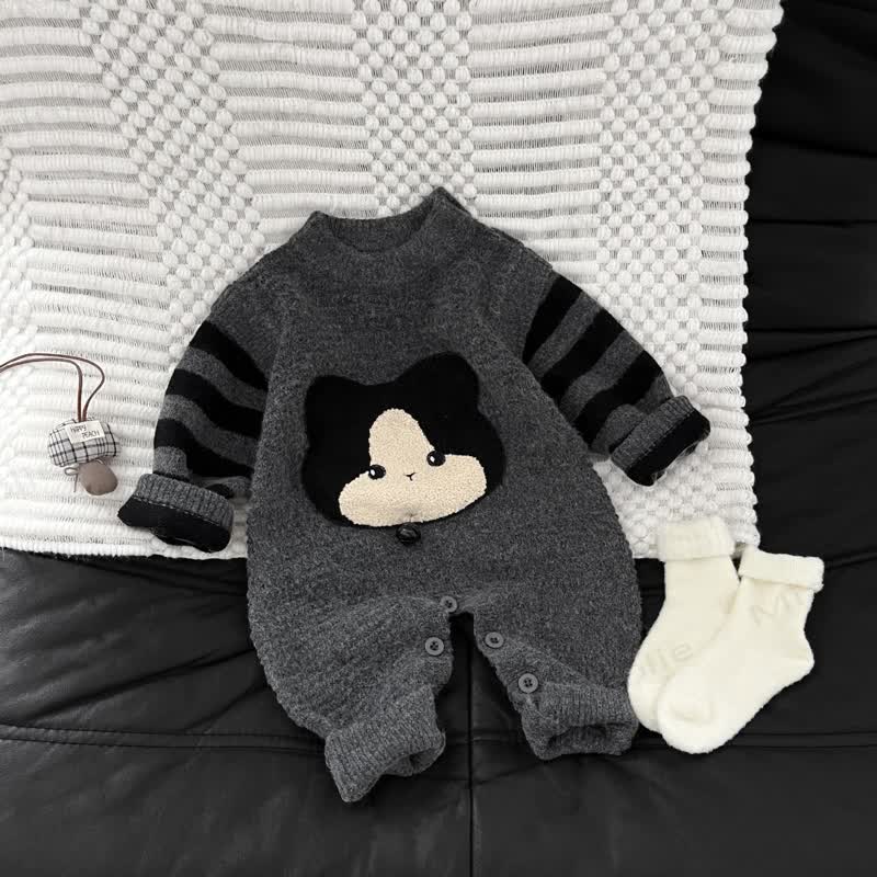 Baby Striped Knit Bear Romper - Gray - 2-3T - image 1