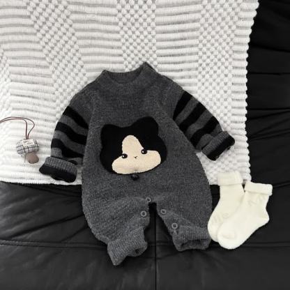 Baby Striped Knit Bear Romper - Gray - 2-3T - image 1