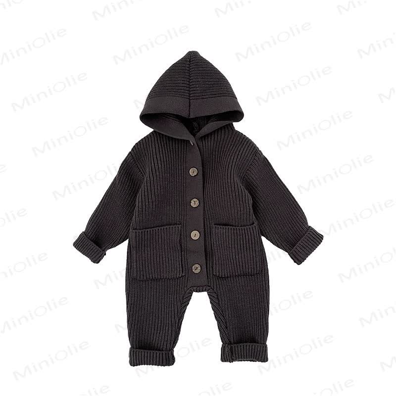 Baby Solid Color Hooded Knit Romper - image 3