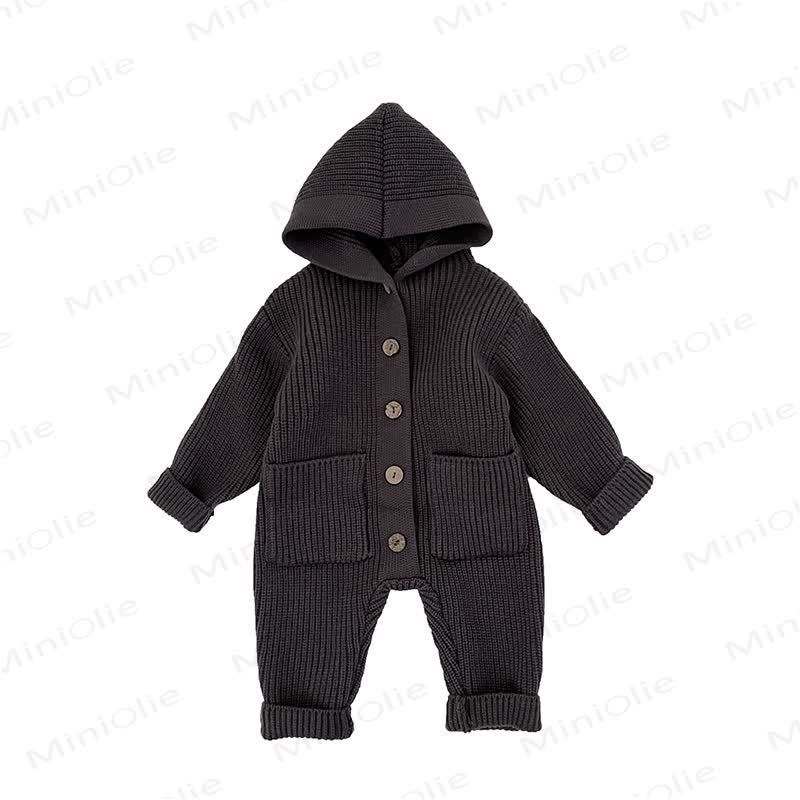 Baby Solid Color Hooded Knit Romper - image 3