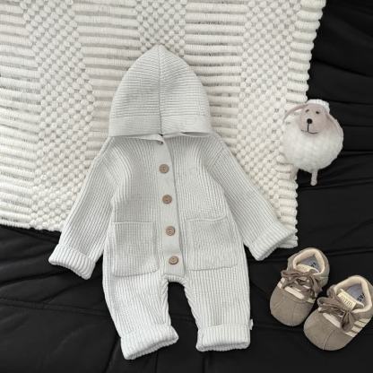 Baby Solid Color Hooded Knit Romper - White - 2-3T - image 5