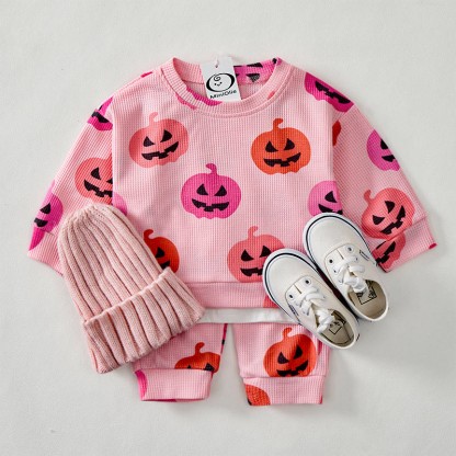 Baby Funny Face Pumpkin Pink Waffle 2-piece Set - image 3