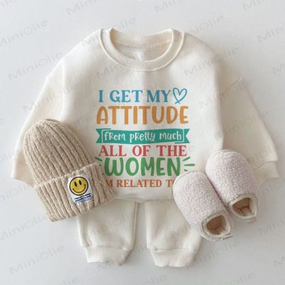 I GET MY ATTITUDE FROM PRETTY MUCH ALL OF THE WOMEN I'M RELATED TO Baby White Sweatshirt 2-piece Set - White - 2-3T - image 1