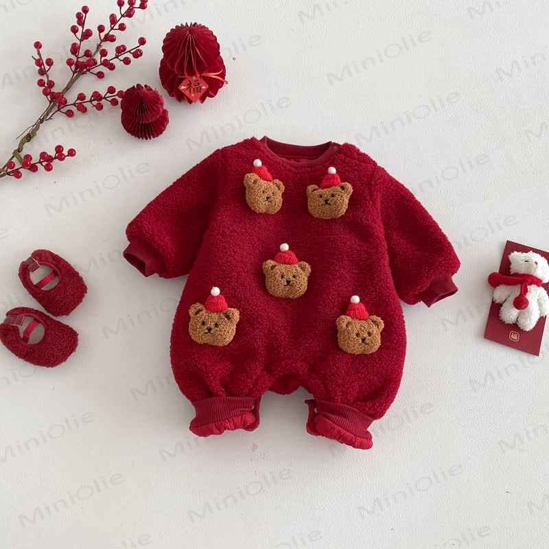 Baby Fleece Quilted Bear Romper - image 2