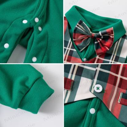Baby Christmas Plaid Bow Tie Collared Romper - image 3