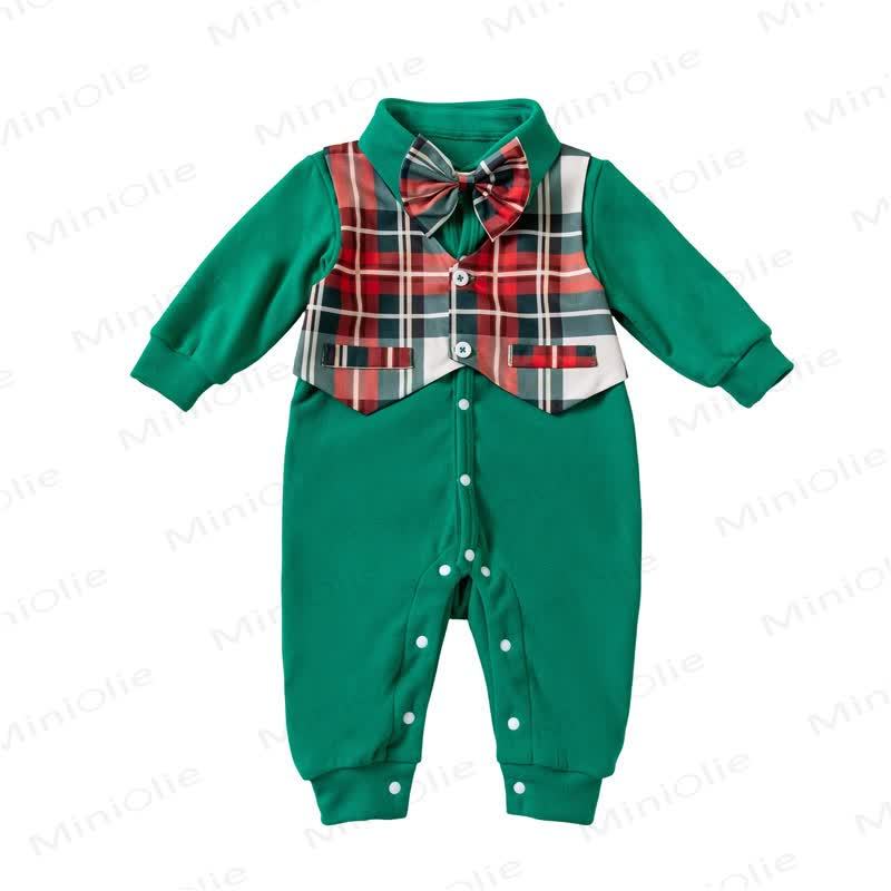 Baby Christmas Plaid Bow Tie Collared Romper - image 5