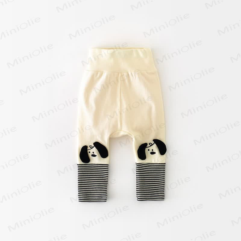 Baby  Puppy Patch Striped Leggings - Beige - 2-3T - image 1