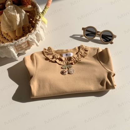 Toddler Girl Cherry Ruffle Collar Long Sleeve Tee - Brown - 8-9T - image 6