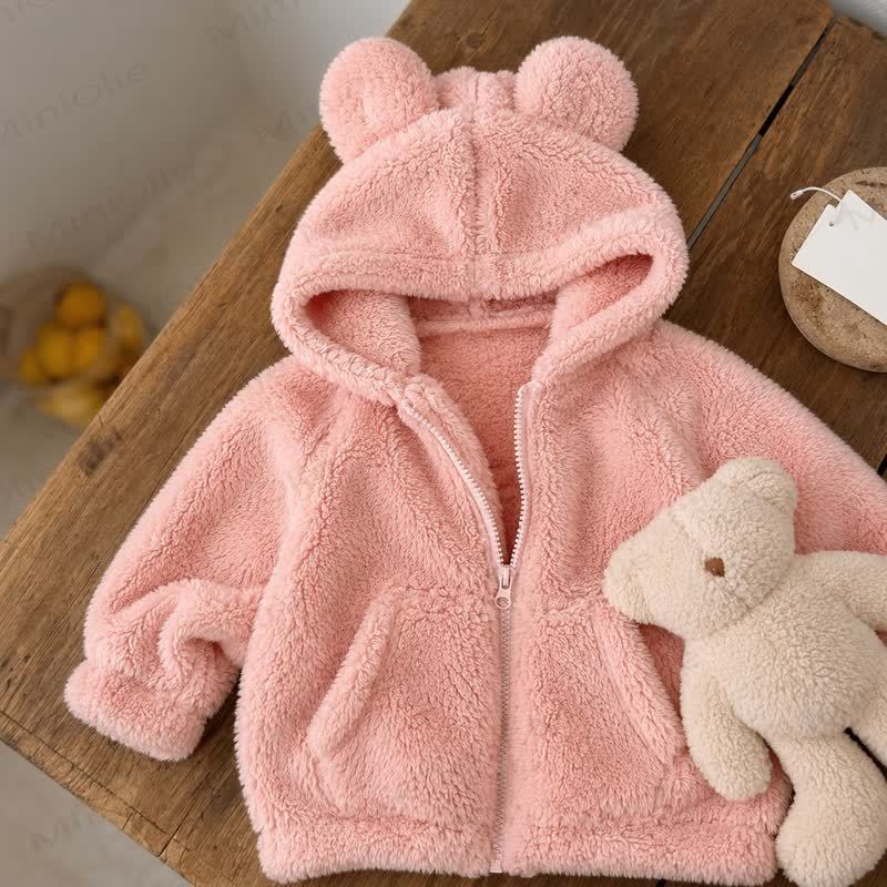 Baby Toddler Bear Ear Sherpa Zip Jacket - Pink - 4-5T - image 6
