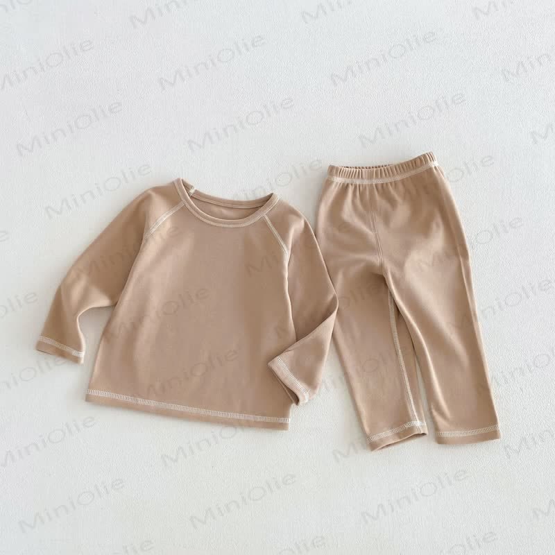 Baby Toddler Contrast Stitch Pajama 2-piece Set - Beige - 6-7T - image 5