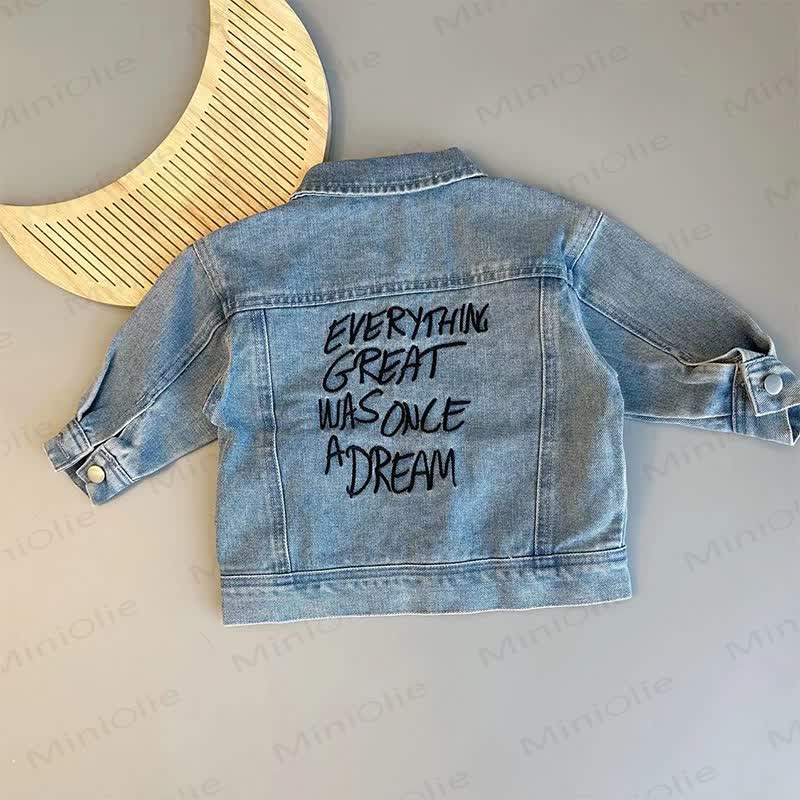 EVERYTHING GREAT WAS ONCE A DREAM Baby Toddler Denim Jacket or Beige Puppy Pants - Blue - 6-7T - image 2