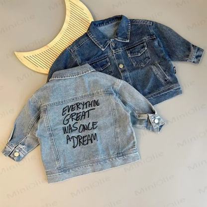 EVERYTHING GREAT WAS ONCE A DREAM Baby Toddler Denim Jacket or Beige Puppy Pants - image 5
