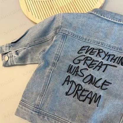 EVERYTHING GREAT WAS ONCE A DREAM Baby Toddler Denim Jacket or Beige Puppy Pants - image 7