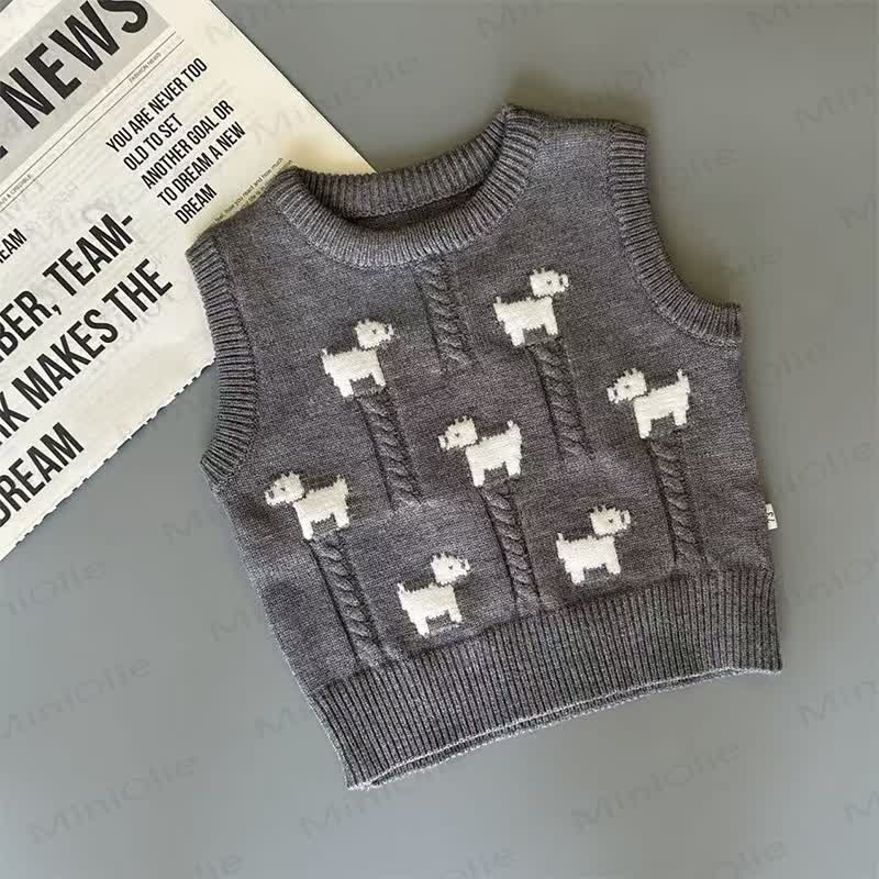 Baby Toddler Puppy Jacquard Knit Vest or Pants - Gray - 4-5T - image 2