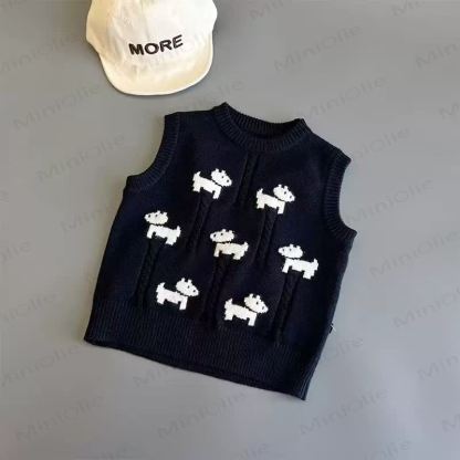 Baby Toddler Puppy Jacquard Knit Vest or Pants - Navy - 4-5T - image 3