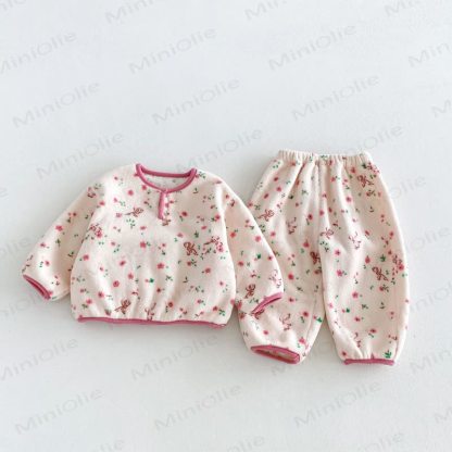 Baby Toddler Animal/Flower Print Plush Loungewear 2-piece Set - Pink Flower - 6-7T - image 3