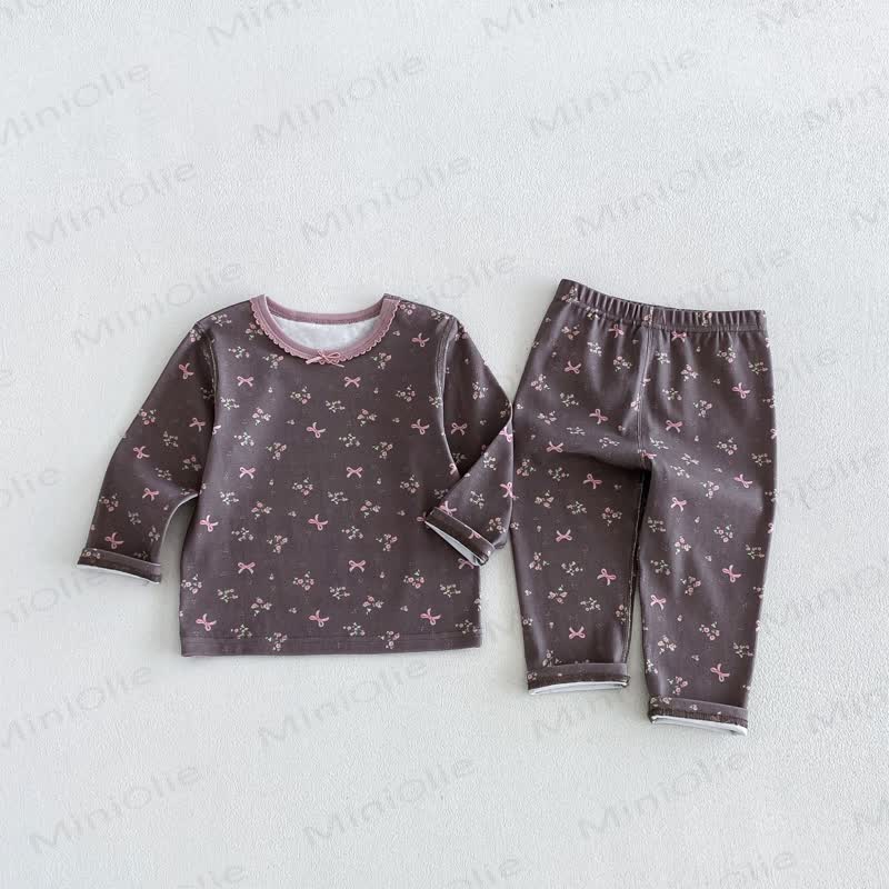 Baby Toddler Girl Cozy Floral Pajama 2-piece Set - Brown - 6-7T - image 4