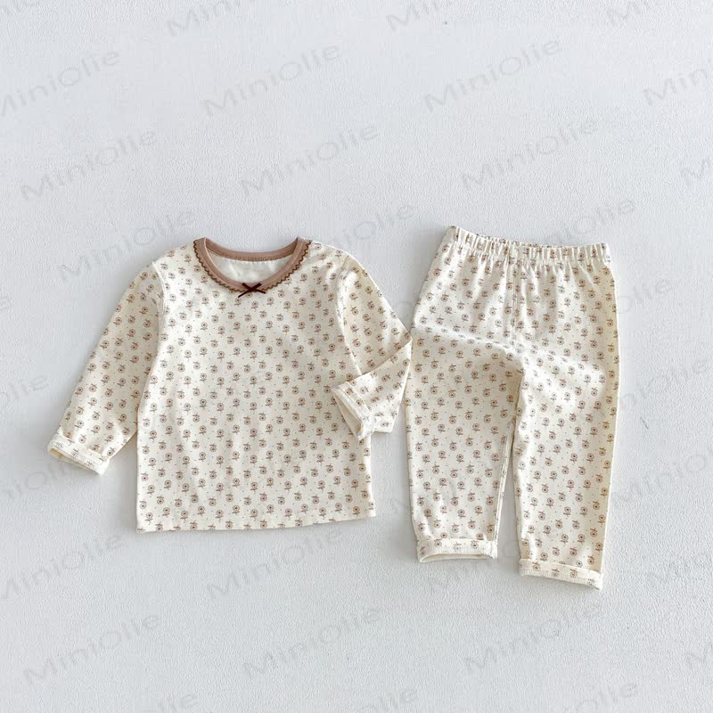 Baby Toddler Girl Cozy Floral Pajama 2-piece Set - Beige - 6-7T - image 5