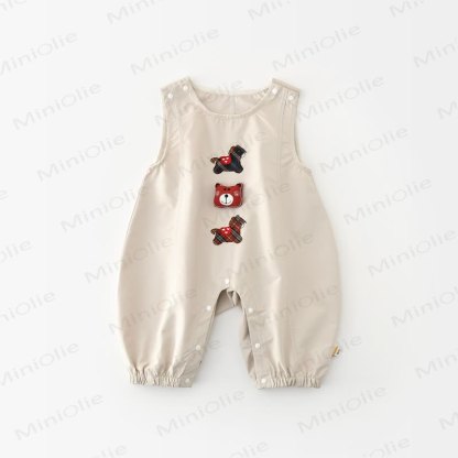 Baby Toddler Navy Plaid Shirt or Bear Patch Overalls - Beige - 4-5T - image 4