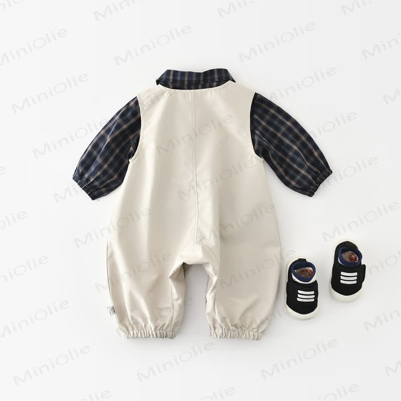 Baby Toddler Navy Plaid Shirt or Bear Patch Overalls - image 2
