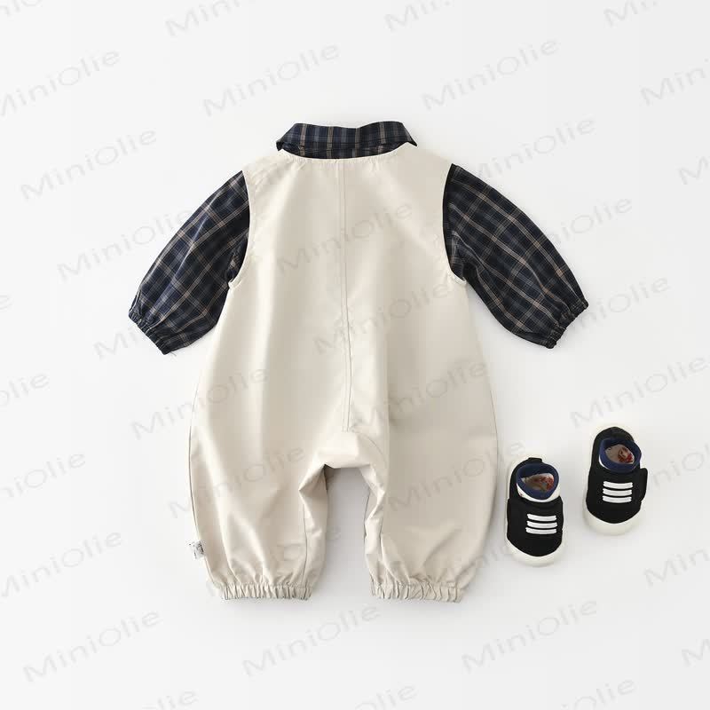 Baby Toddler Navy Plaid Shirt or Bear Patch Overalls - image 2