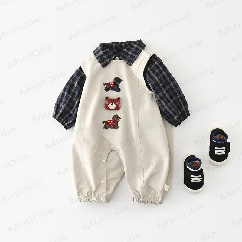 Baby Toddler Navy Plaid Shirt or Bear Patch Overalls - image 1