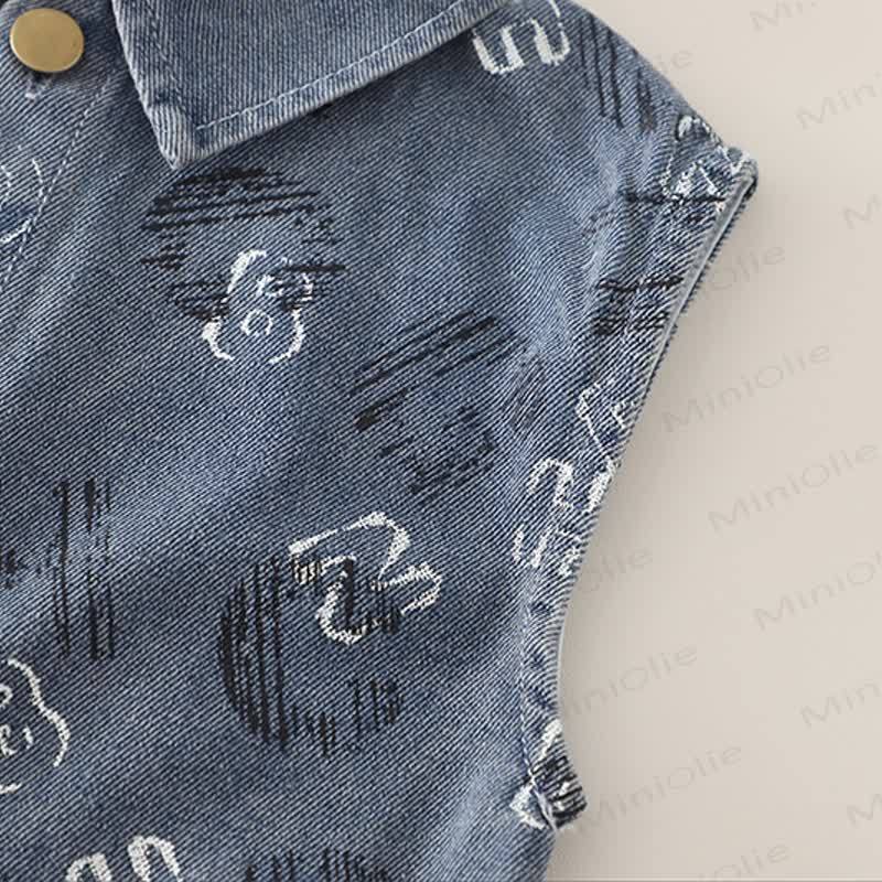 Toddler Baby Boy Cartoon Hoodie and Denim Vest 3-piece Set - image 6