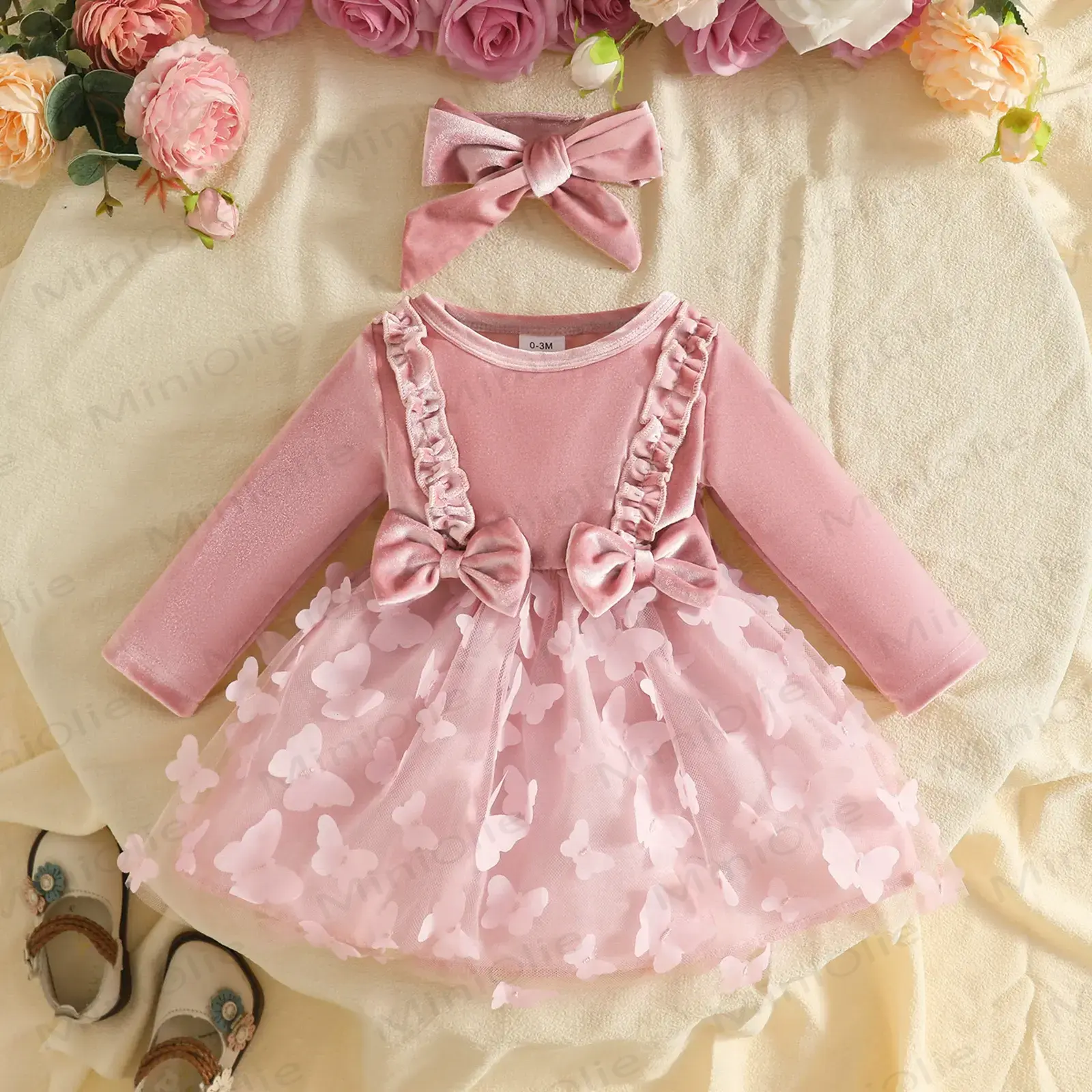 Baby Girl Velvet Butterfly Tulle Dress - Pink - 12-18M - image 2
