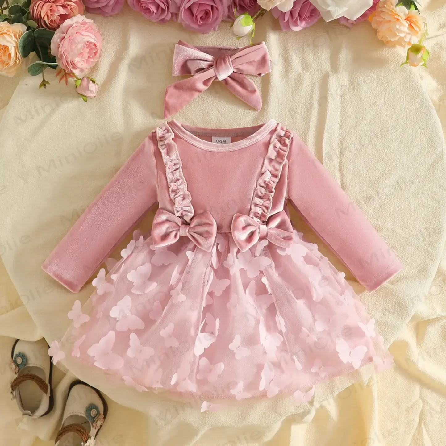 Baby Girl Velvet Butterfly Tulle Dress - Pink - 12-18M - image 2
