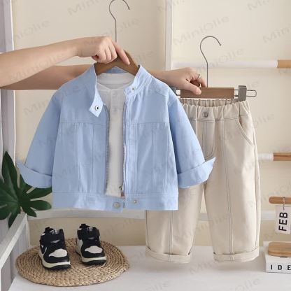 Toddler Baby Boy Blue Casual Jacket and Pants 3-piece Set - Blue - 4-5T - image 1