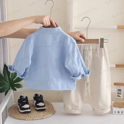 Toddler Baby Boy Blue Casual Jacket and Pants 3-piece Set - image 2