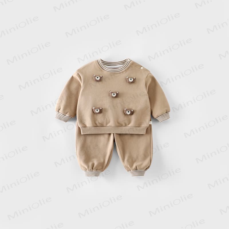 Baby Toddler Animal Applique Striped Trim Sweatshirt and Jogger 2-piece Set - Beige - 4-5T - image 3