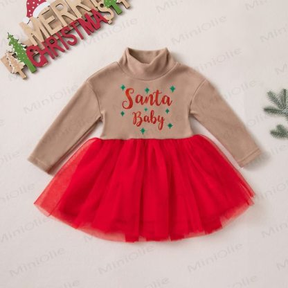 Baby Girl Turtleneck Tulle Christmas Dress - Red Slogan - 2-3Y - image 2