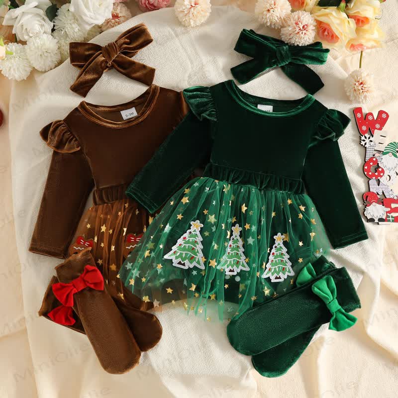 Baby Girl Velvet Tulle Dress with Headband and Socks - image 1
