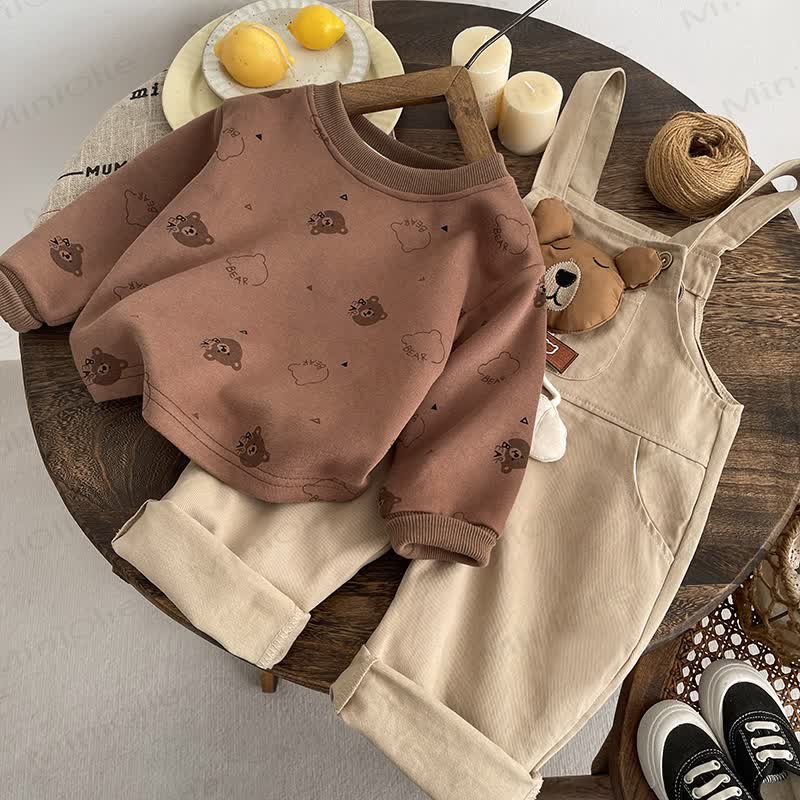 Baby Toddler Boy Bear Patch Sweatshirt and Overalls 2-piece Set - image 2