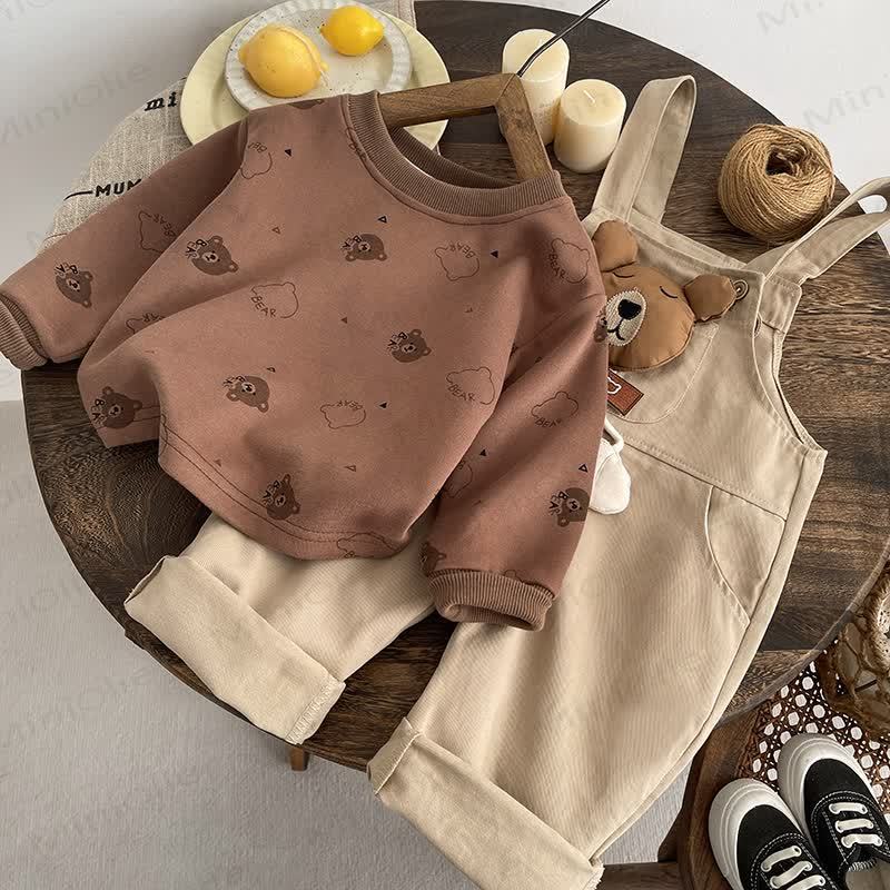 Baby Toddler Boy Bear Patch Sweatshirt and Overalls 2-piece Set - image 2