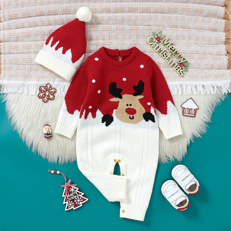 Baby Reindeer Jacquard Knit Christmas Romper - image 2