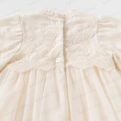 Baby Girl Beige Lace Puff Sleeve Tulle Dress - image 5