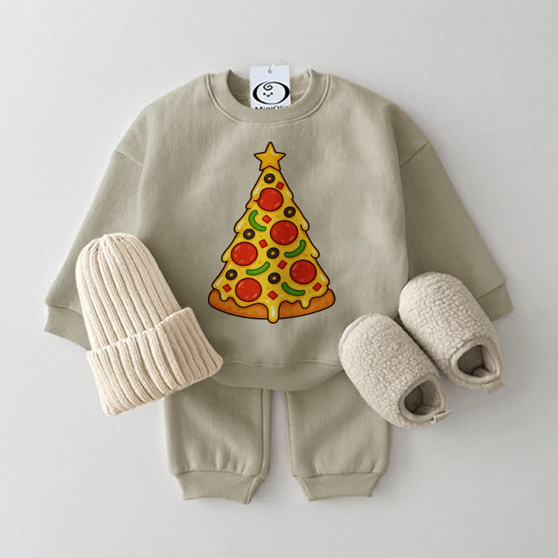 Baby Pizza Christmas Tree Sweatshirt 2-piece Set - Grey Green - 2-3T - image 2