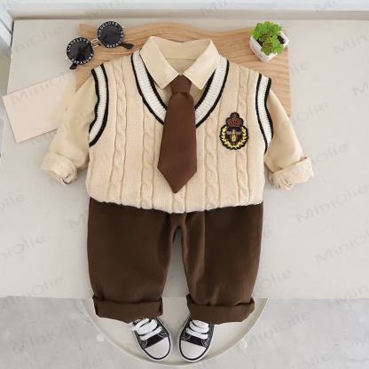 Toddler Baby Shirt and Vest 3-piece Set - Beige Pants - 4-5T - image 2