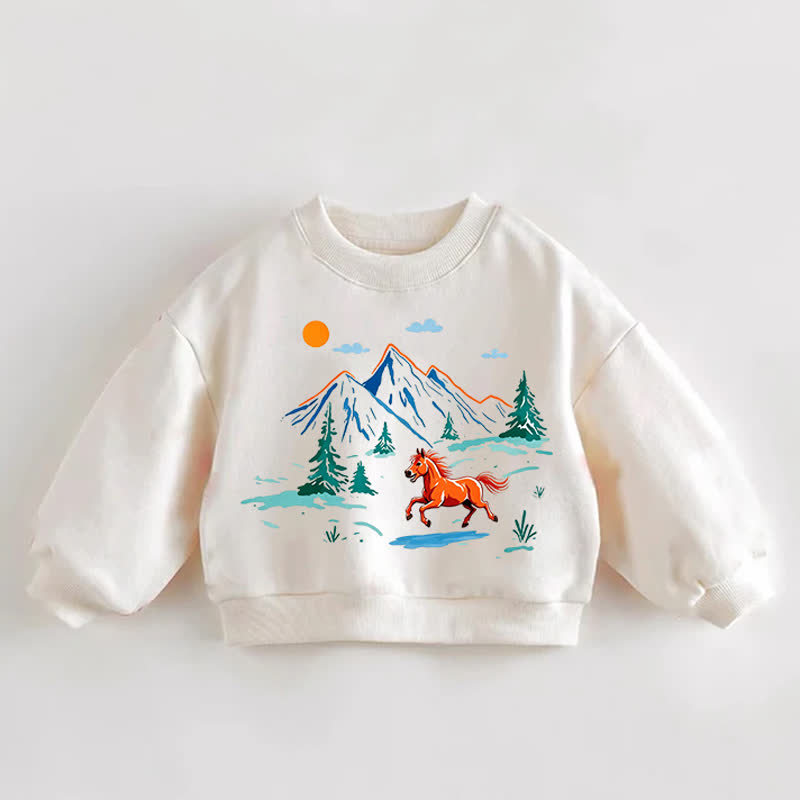 Baby Toddler Running Horse Print Cream Sweatshirt - Cream - 3-5T - image 1
