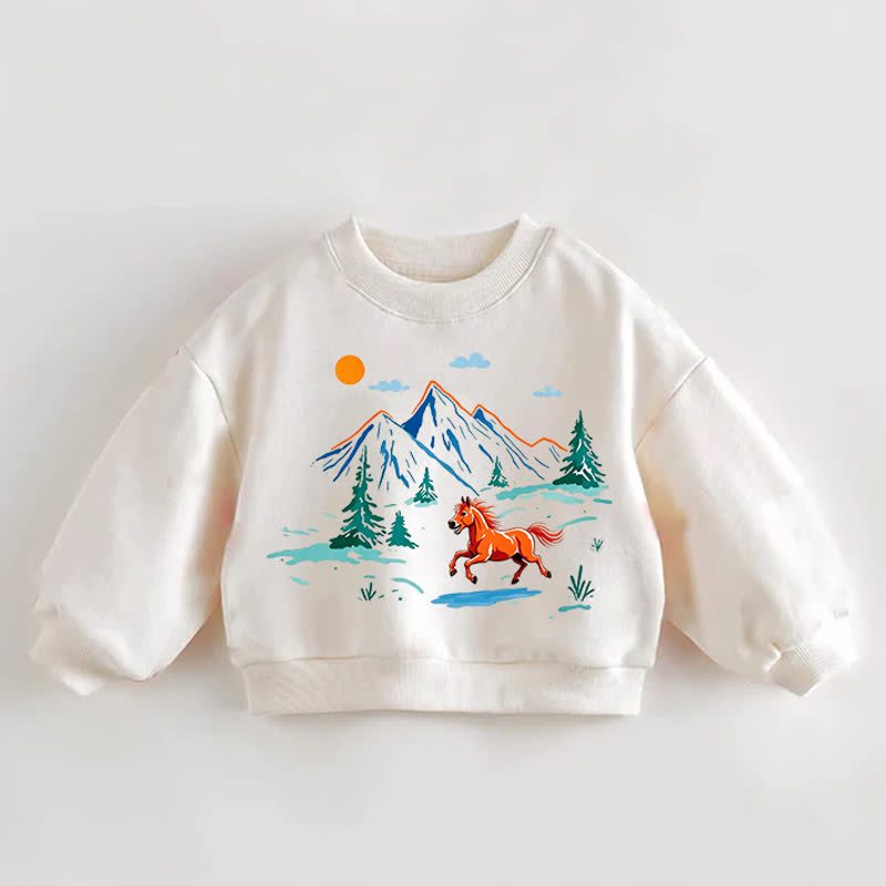 Baby Toddler Running Horse Print Cream Sweatshirt - Cream - 3-5T - image 1